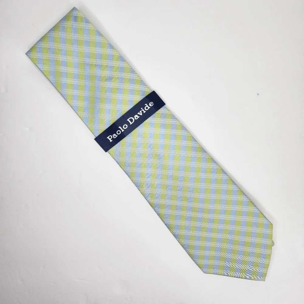PAOLO DAVIDE Greenish Yellow Plaid Tie. SILK.